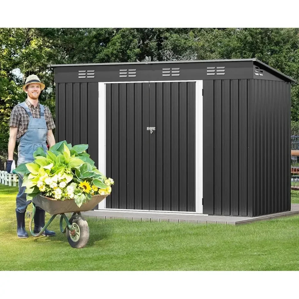 Durable Metal Outdoor Storage Shed Secure Ventilated Tools Bikes Lawnmowers