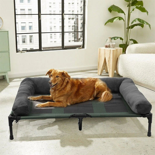 BORWART Outdoor Raised Dog Bed With Cooling Breathable Mat And Plush Mat