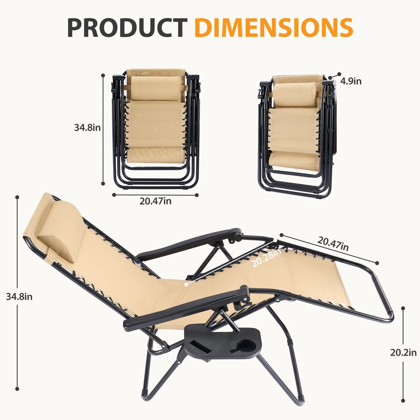 JHK Portable Zero Gravity Recliner Chairs With Cup Holders Outdoor