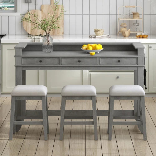 Retro Dining Table Set With Three Storage Drawers And Chairs