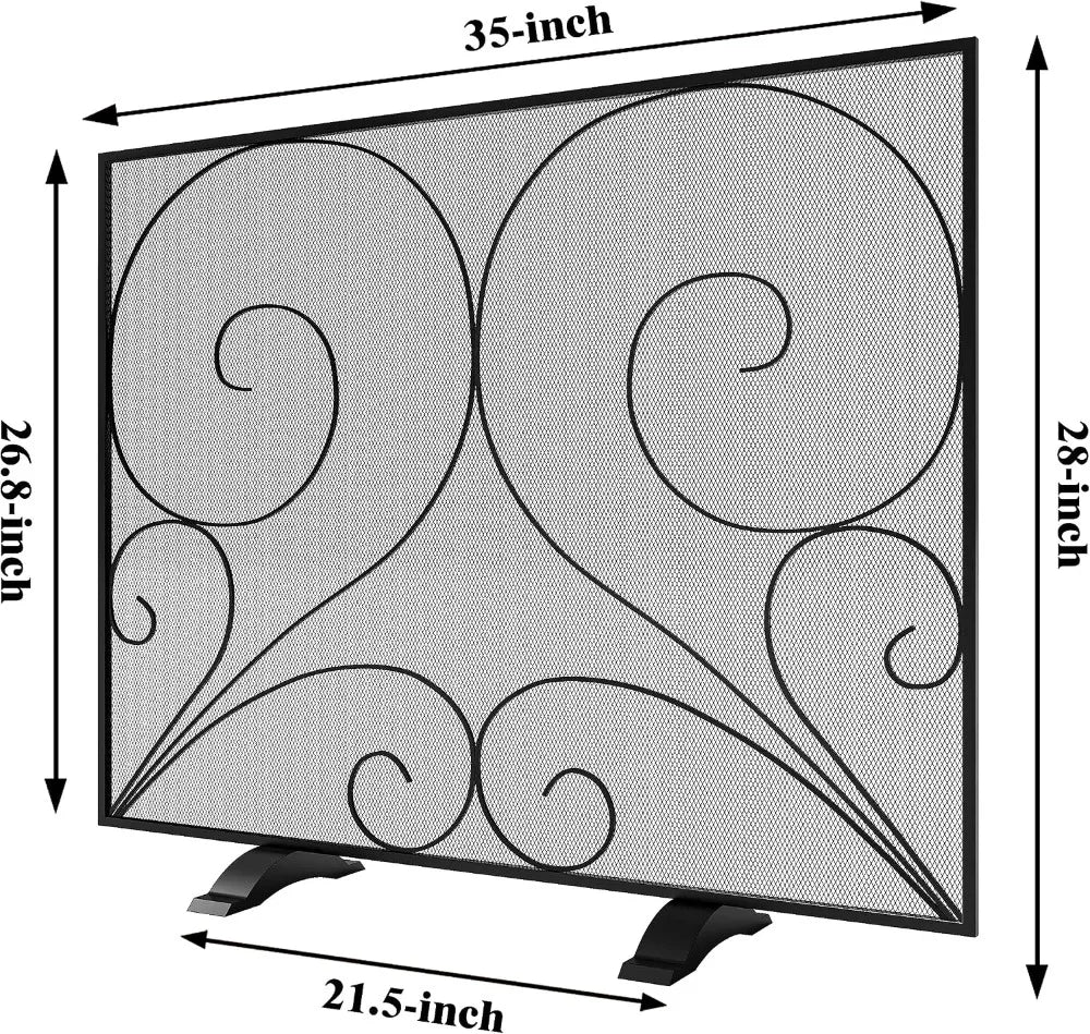 Handcrafted Solid Wrought Iron Single Panel Fireplace Screen