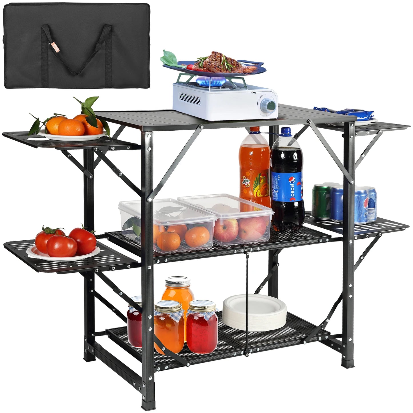 SucceBuy Camping Kitchen Table Folding Portable Cook Station Aluminum Outdoor