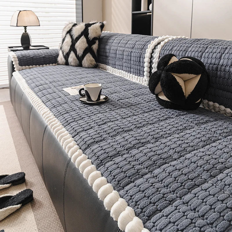 Thick Plush Sofa Seat Cover Non Slip Warm Couch Protector