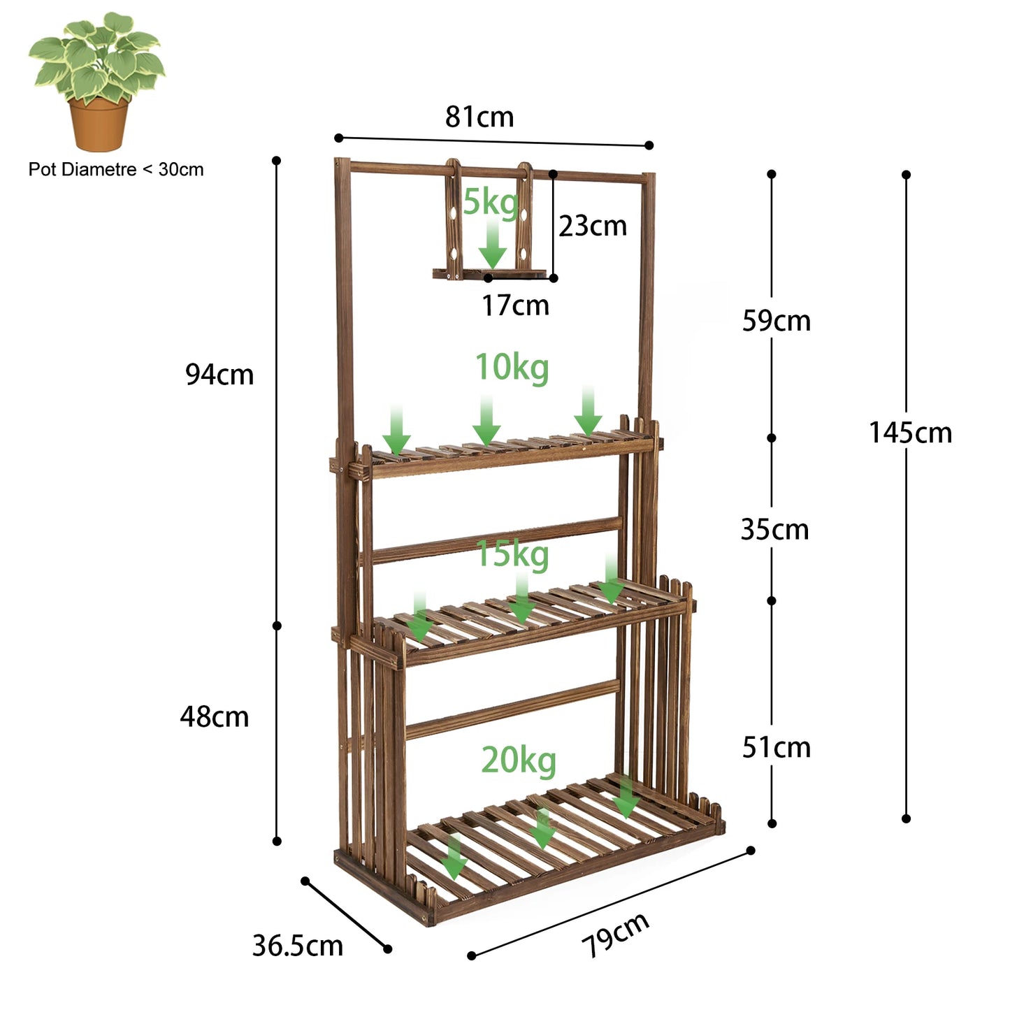 Heavy Duty Hanging Plant Stand 3 Tiers Wooden Indoor Outdoor