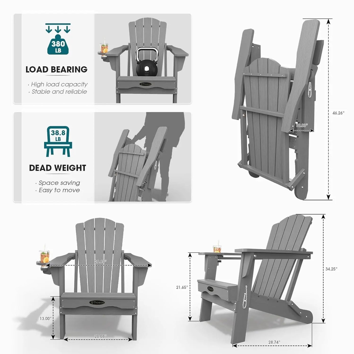 MOYU Folding Adirondack Chairs Cup Holder Set Of 2 Outdoor