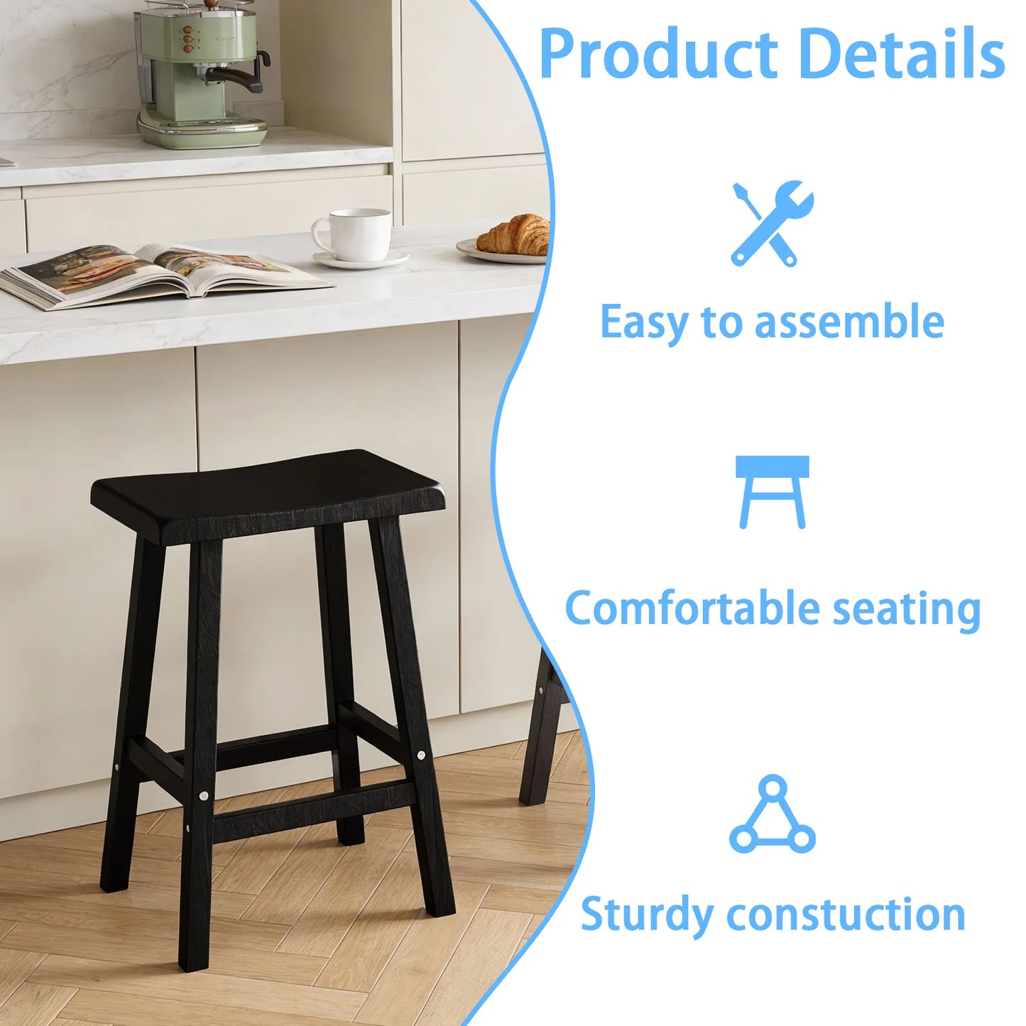 Saddle Bar Stools Set 2 Counter Height Wood Look Resin