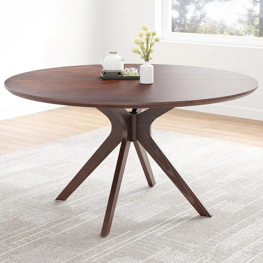 Round Natural Wood Dining Table for Living Room, Café, Easy Assembly, Modern Small Table for 2-4 People