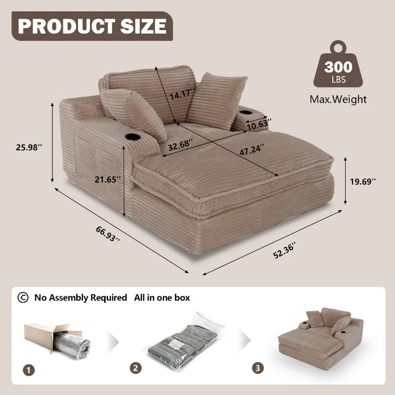 Chaise Lounge Chair Indoor Corduroy With Cup Holders And Pockets