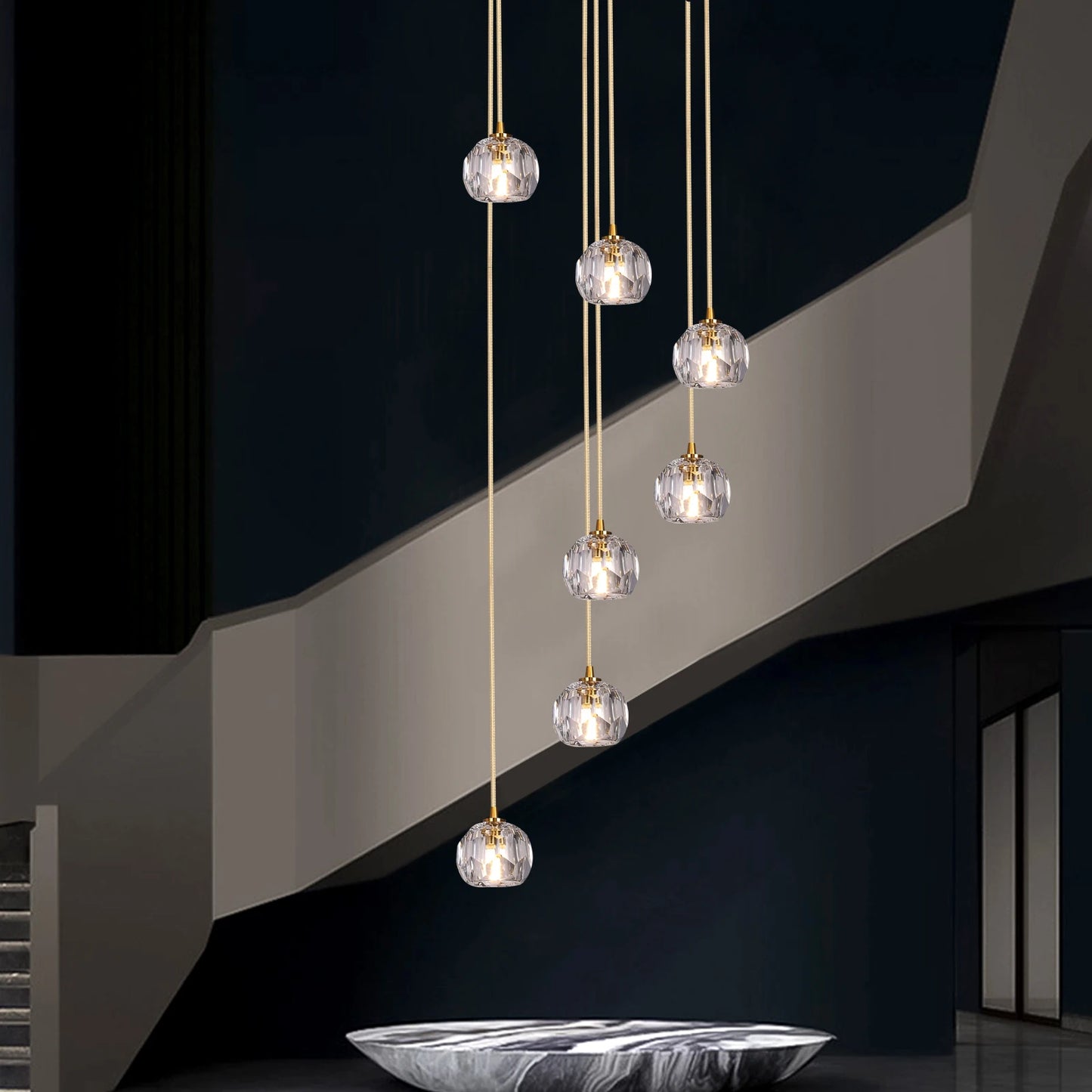 GreeLustr Modern Led Crystal Cluster Chandelier Pendant Light