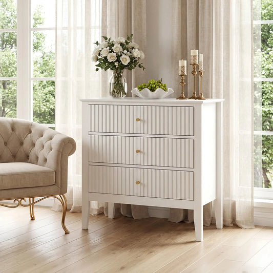 HiMISS Fluted Nightstand With Charging Station And Three Drawers