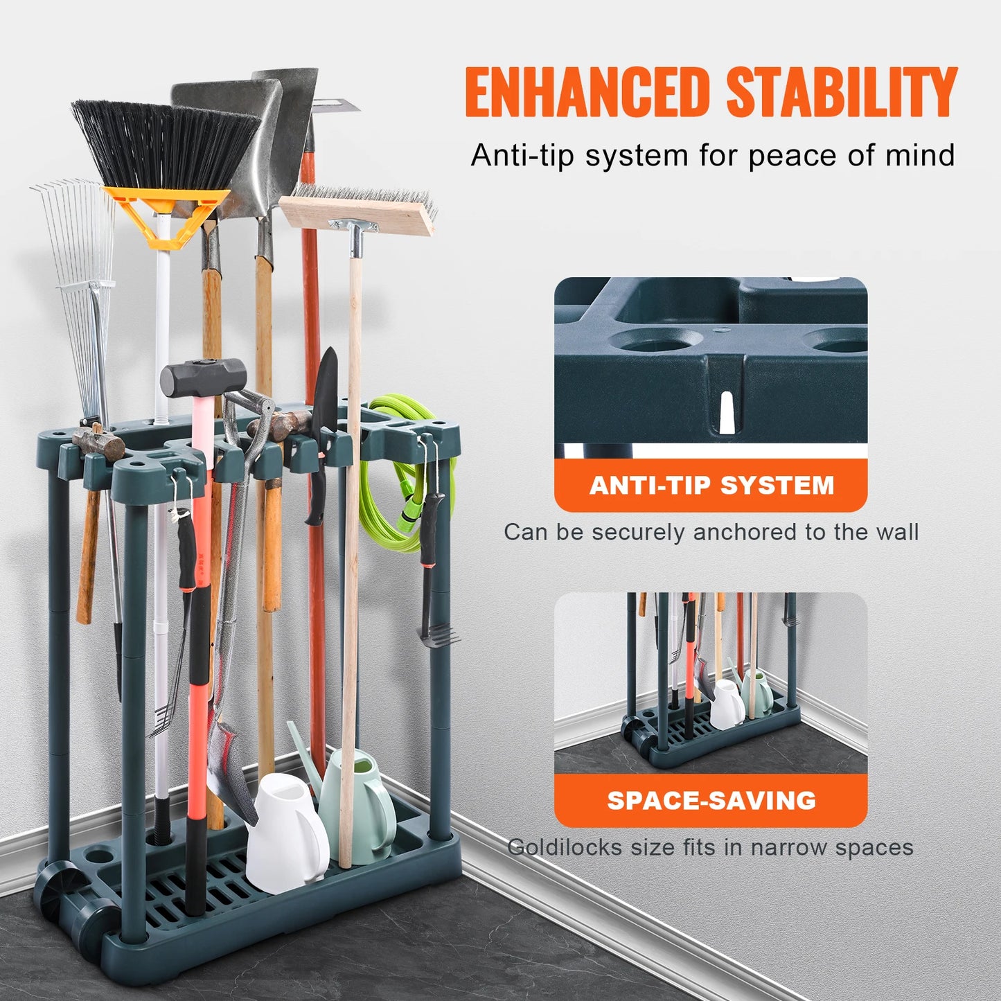 SucceBuy 10 Slot Yard Garden Tool Organizer Rack For Garage