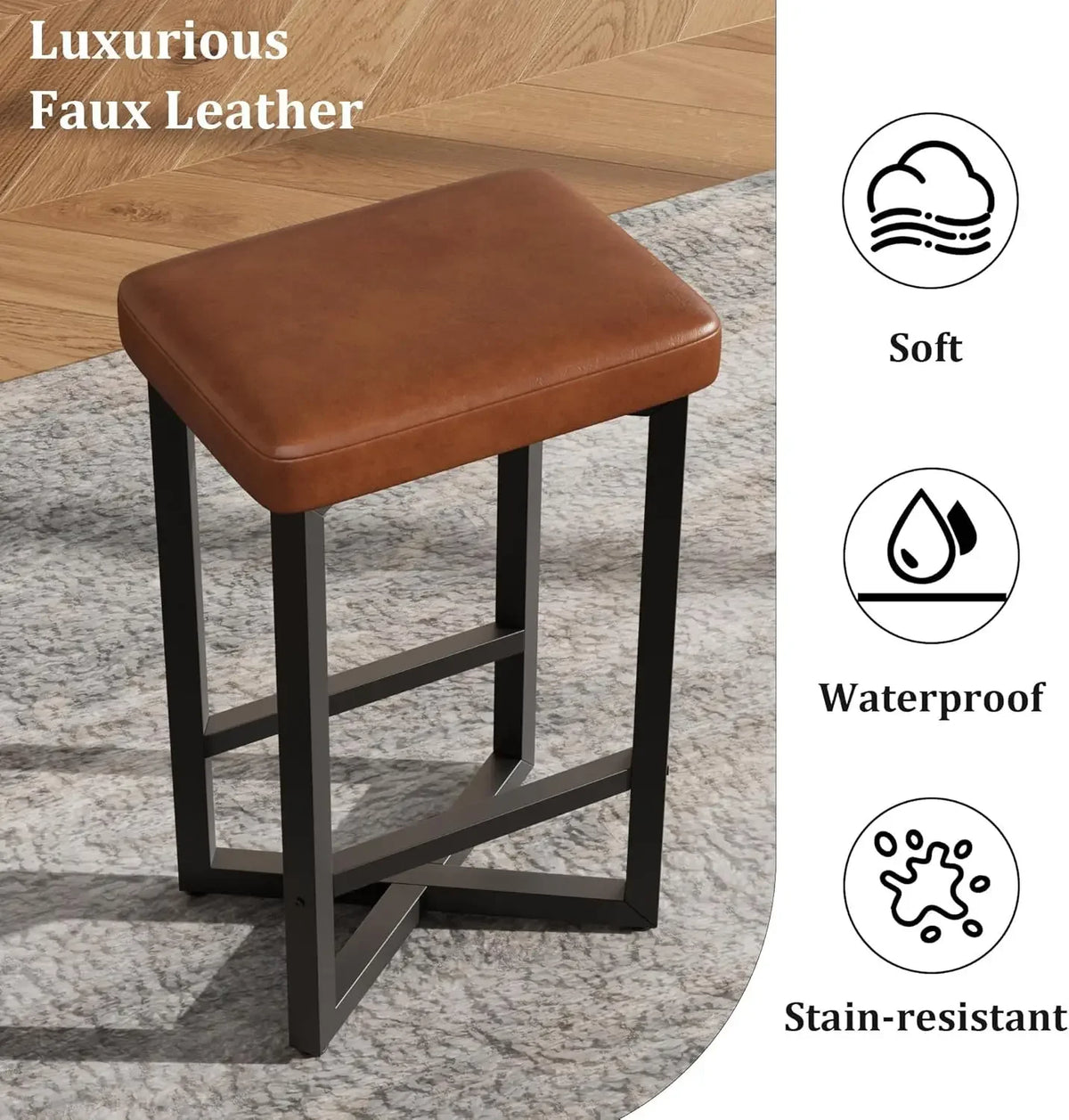 Garvee Modern Backless Bar Stools With PU Leather Upholstery
