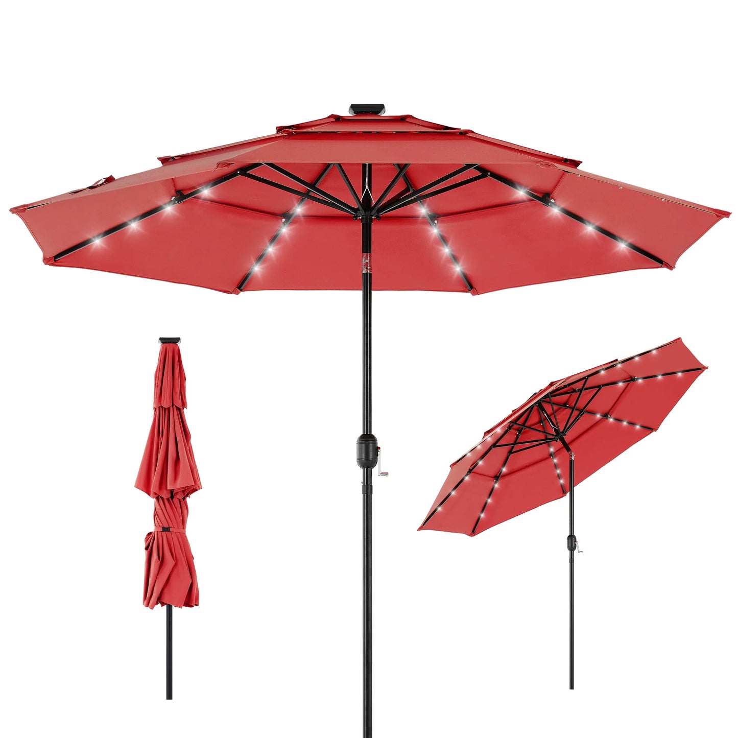 Solar Patio Umbrella With 32 LED Lights For Outdoor Shade