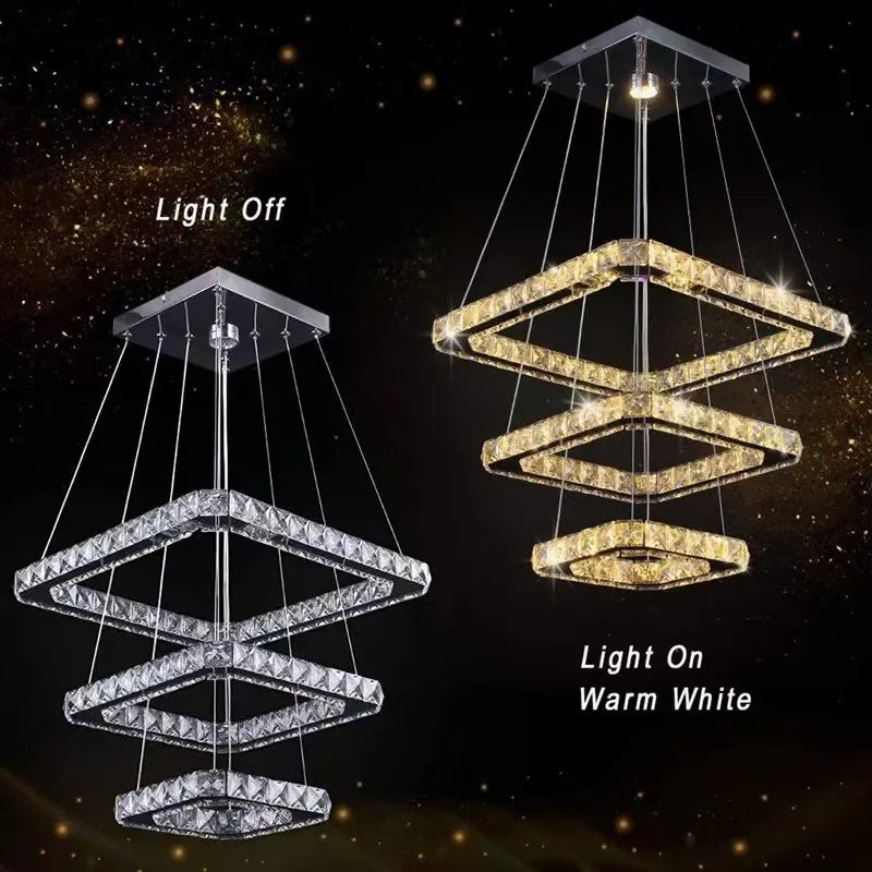 Vetulus Modern Led Crystal Chandelier Triangle Chrome Ceiling Light