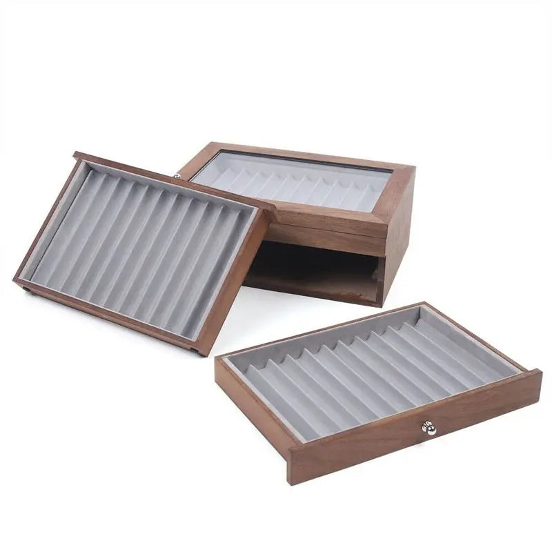 Pen Storage Case 34 Slots Wood Cabinet With Drawer