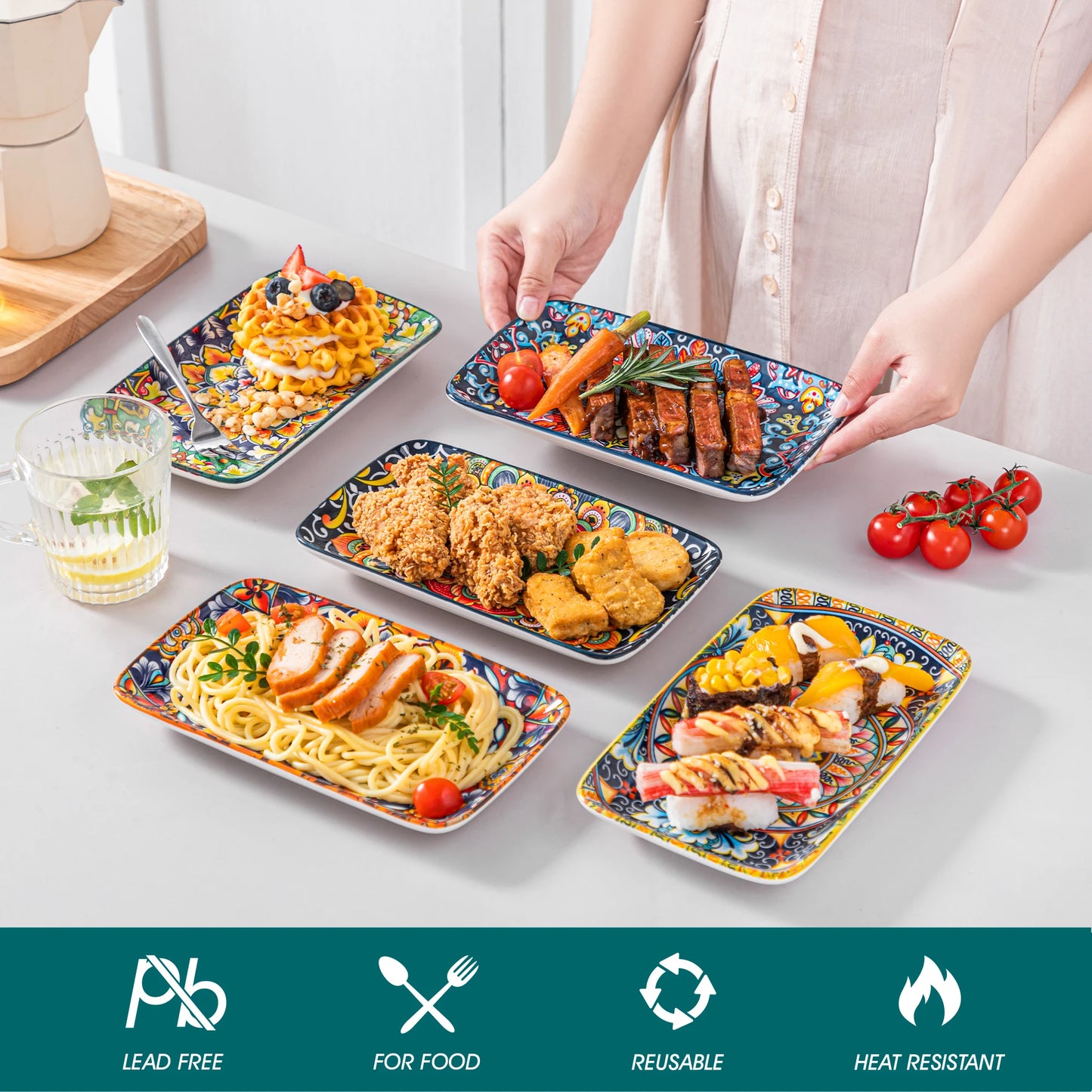 Malacasa Rectangular Porcelain Serving Plates Set for Everyday Dining