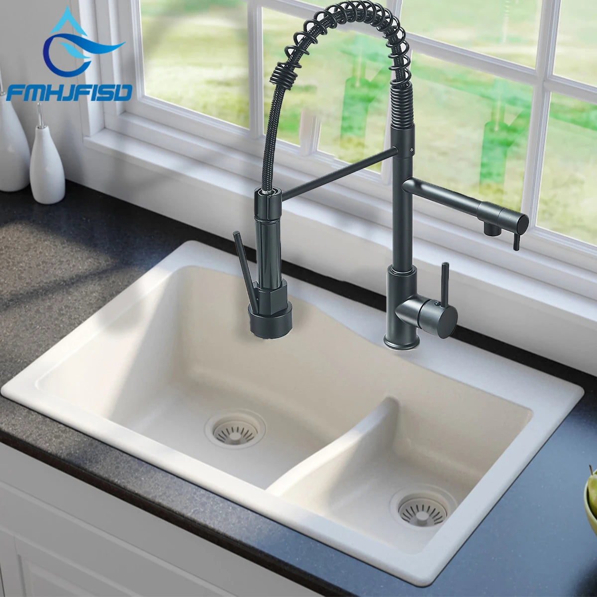 Fmhjfisd Pull Down Kitchen Faucet Dual Spout 360 Degree Rotation