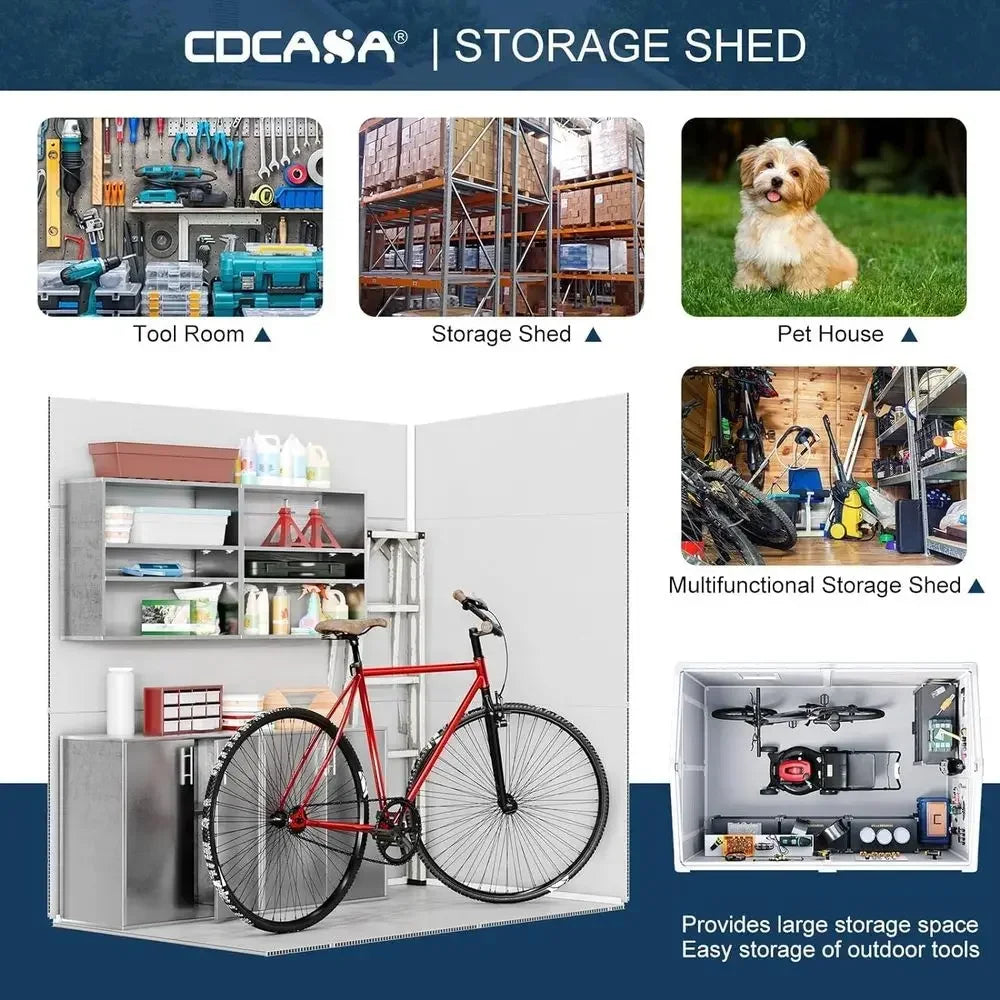 Outdoor Plastic Storage Shed With Floor Lockable Door Window Vents