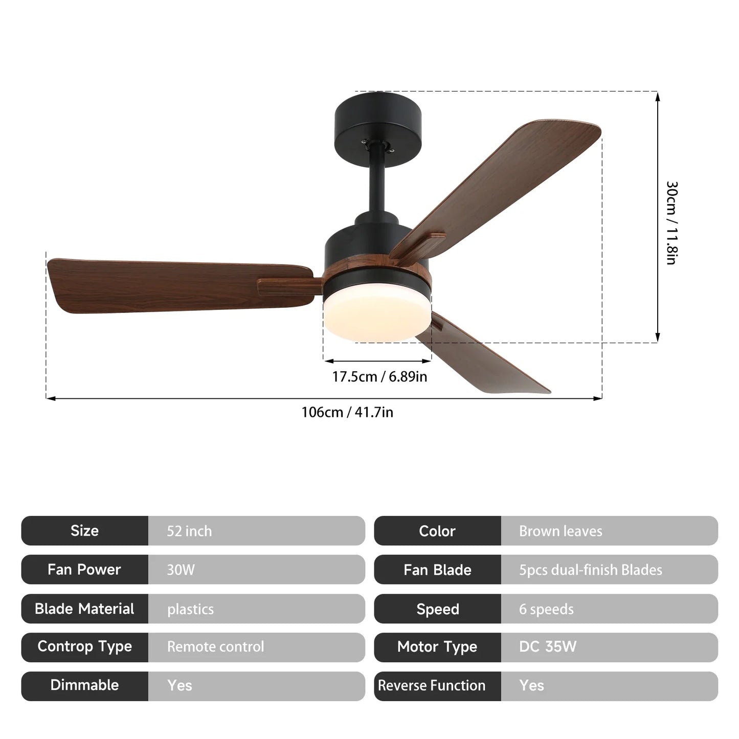 VETRULUS Modern Ceiling Fan Fandelier With Remote Control Dimming
