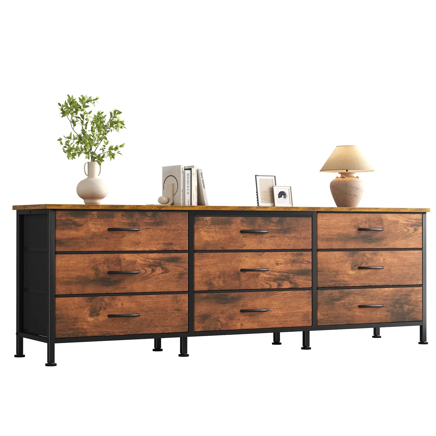 JHK Living Room Cabinet With 9 Fabric Drawers TV Console