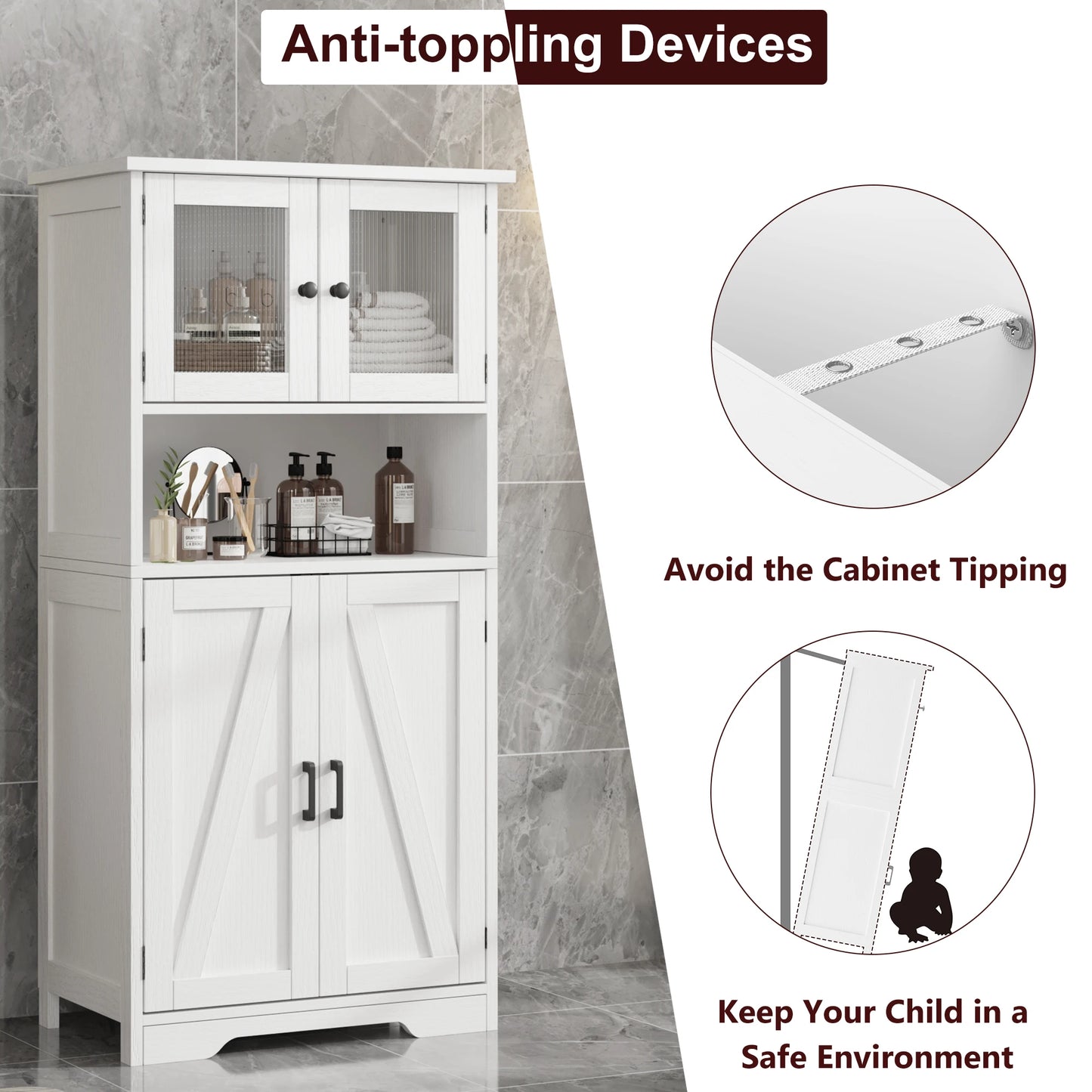 HobbyLane Free Standing Kitchen Pantry Cupboard With Tempered Glass Doors