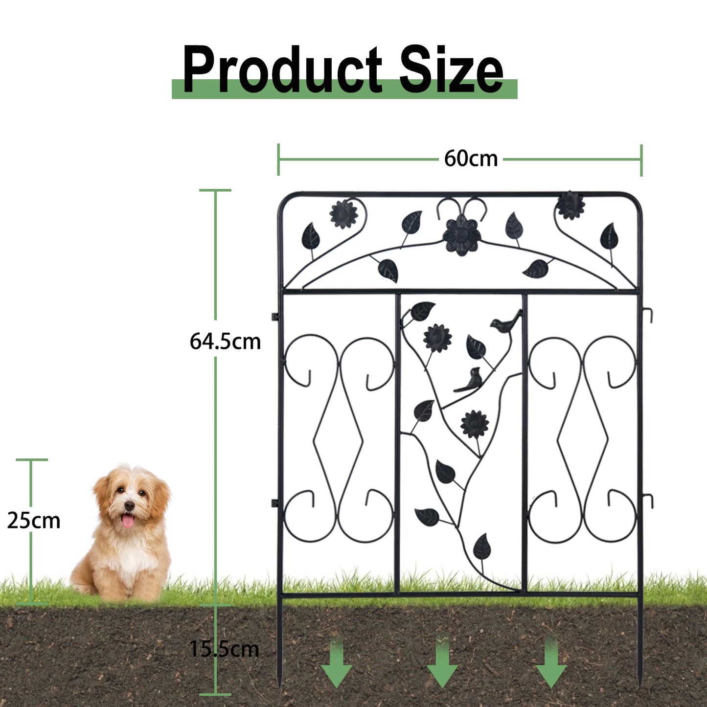 Decorative Powder Coated Metal Garden Fence Panel With Folding Border