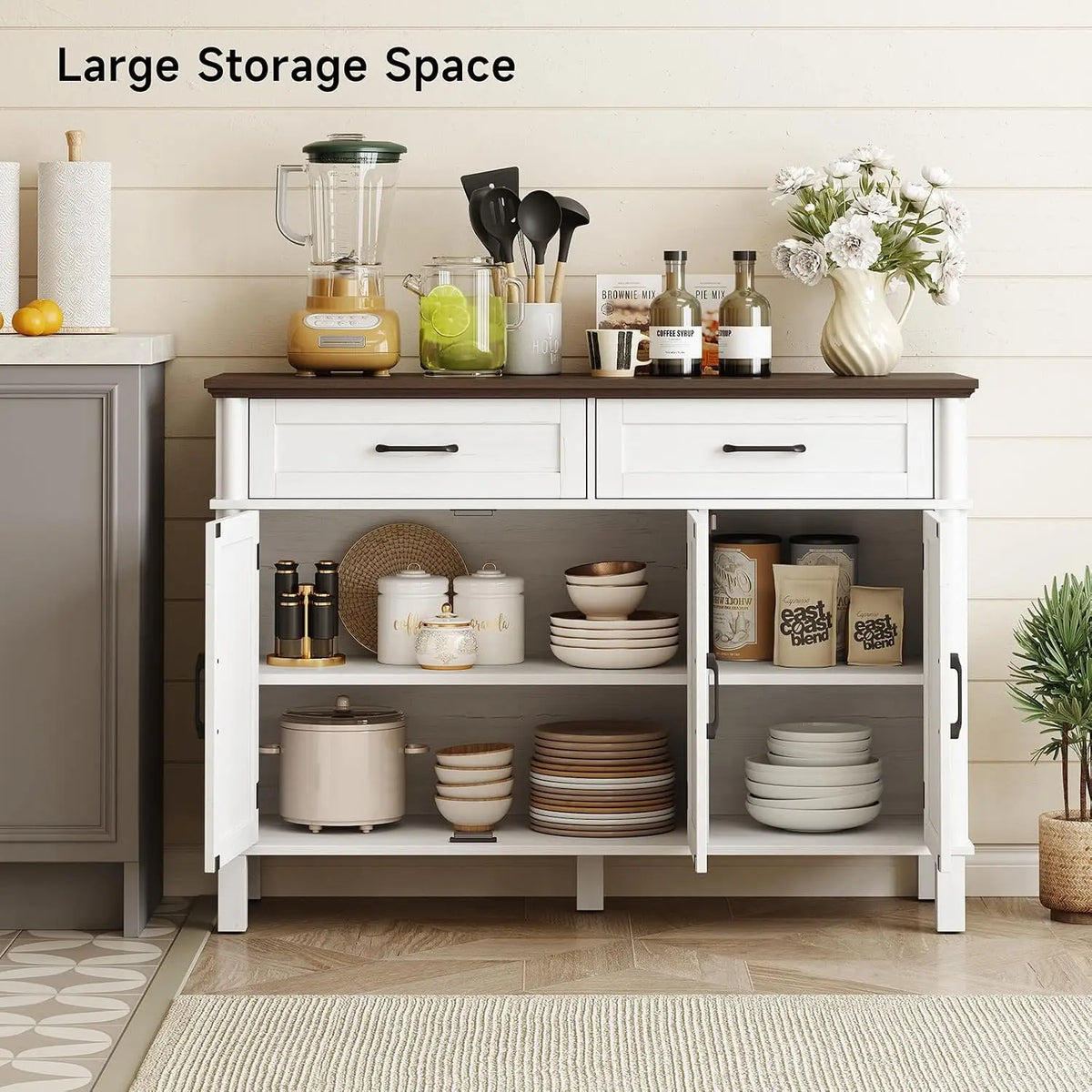 Onbrill Wood Buffet Cabinet With Three Doors And Two Drawers