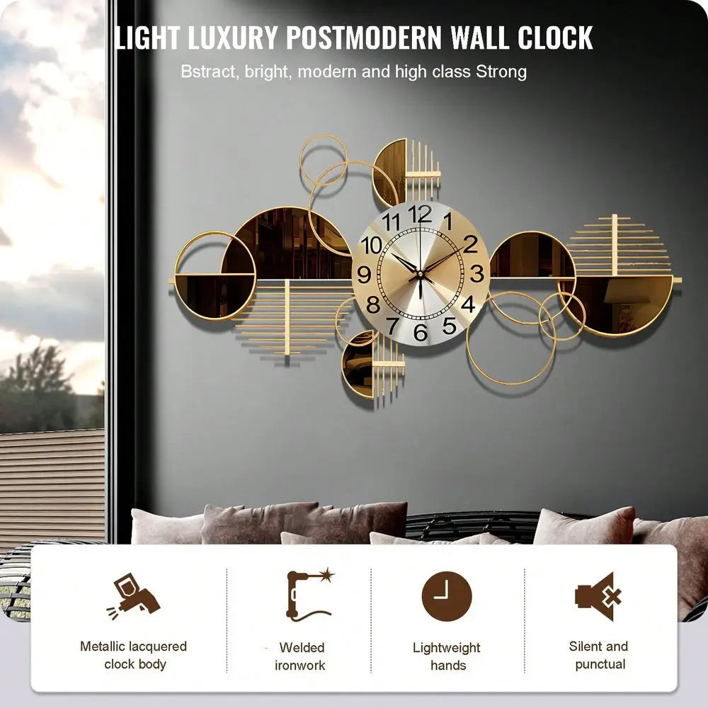 Metal Wall Clock Decorative 3D Metal Wall Art Clock For Living Room Bedroom Creative Modern Big Decor With Silent No
