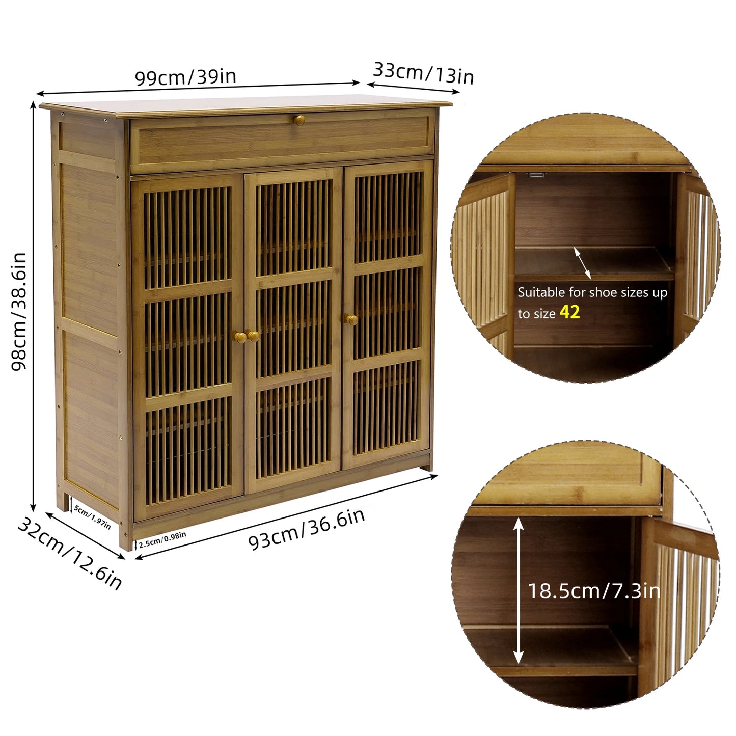 Wooden Shoe Storage Cabinet With Doors For Entryway