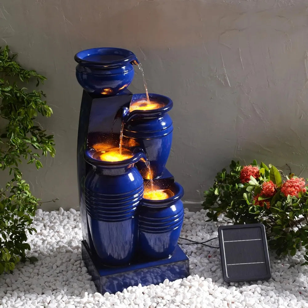 4-Tier Cascading Solar Powered Water Fountain Outdoor