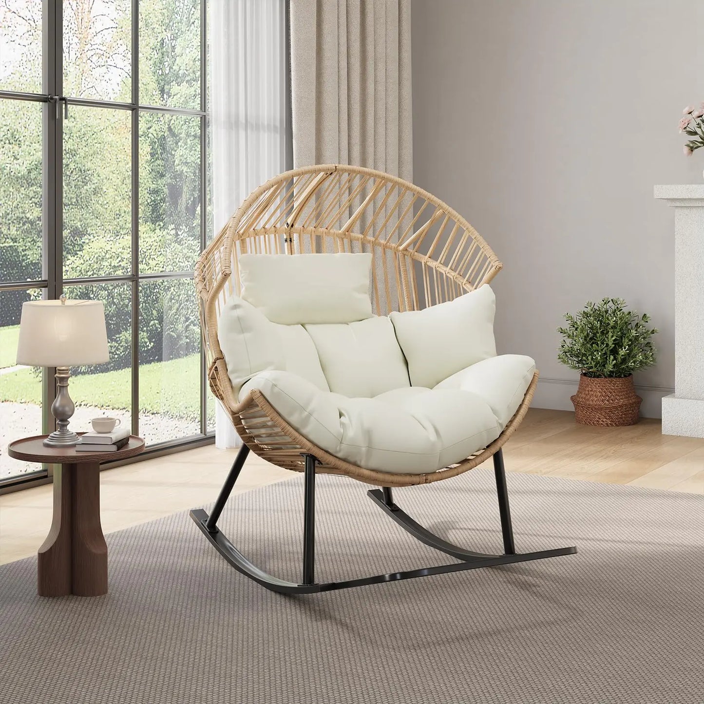 HobbyLane Papasan Rocking Chair With Wicker Egg Lounge Cushioned Seat