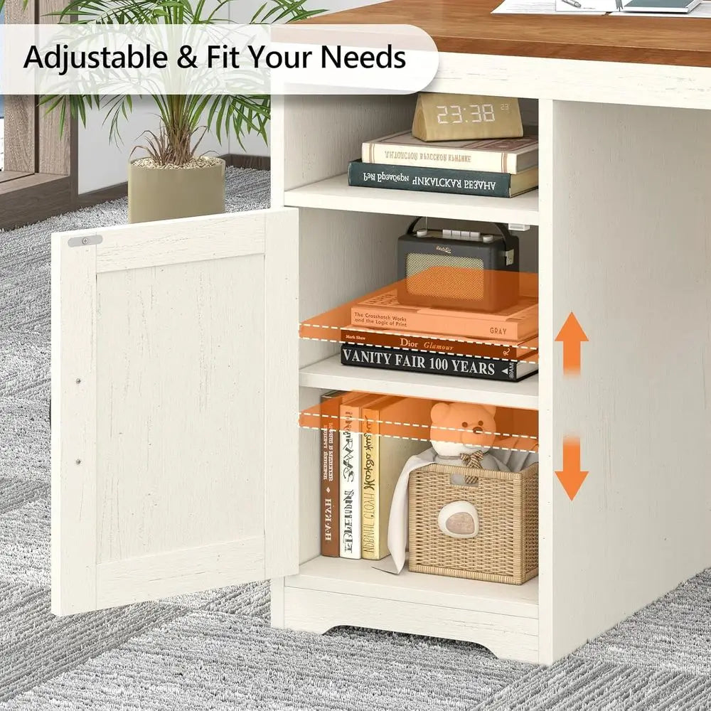 Computer Desk With Power Outlets Storage Cabinet Printer Stand