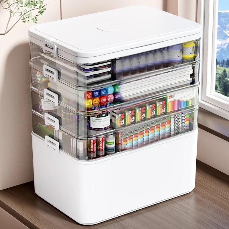 Multi Layer Transparent First Aid Storage Box With Detachable Compartments