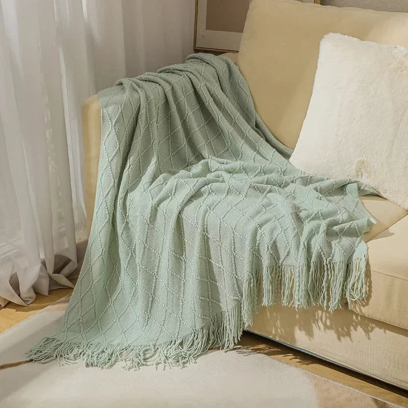 Nordic Solid Casual Knitted Throw Blanket For Sofa Bed Decor