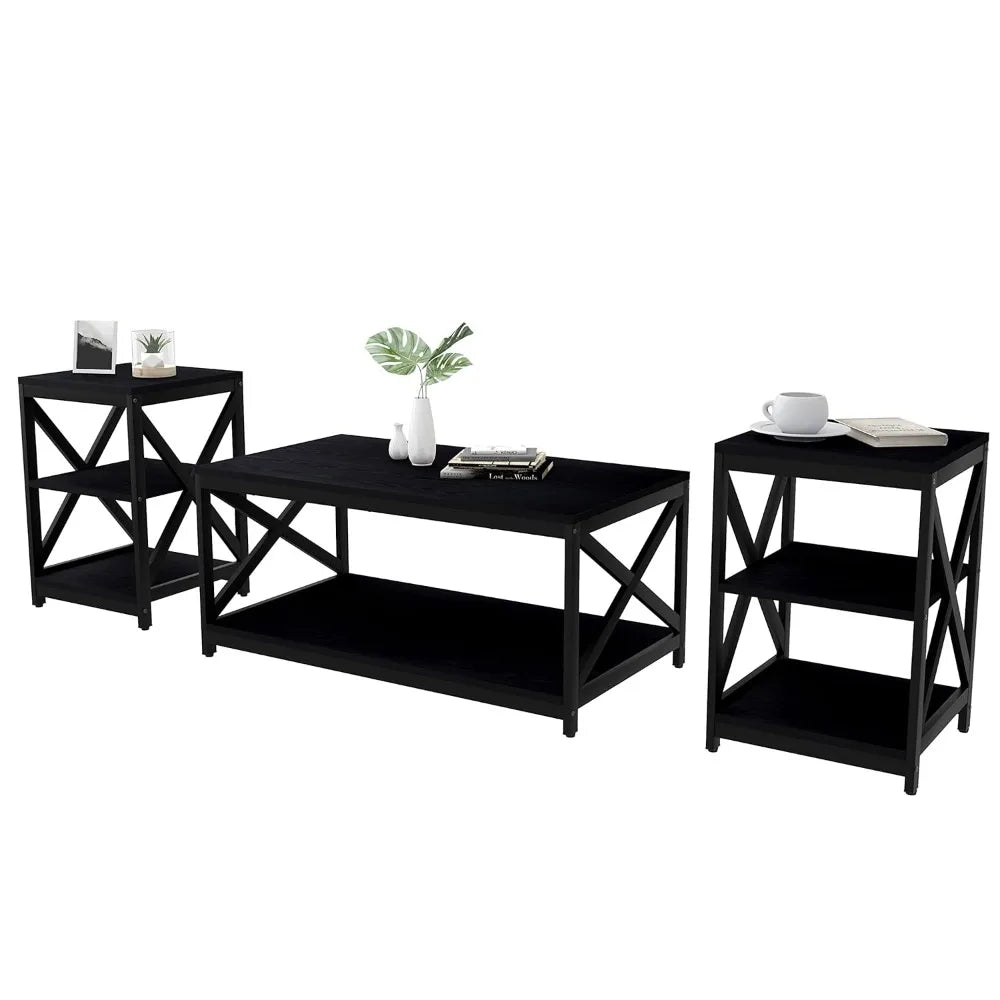 Industrial X-Design 3 Piece Coffee Table And End Tables Set