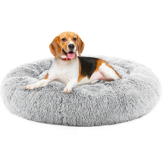 JHK Calming Round Dog Bed For Medium To Large Dogs Washable Plush Faux Fur