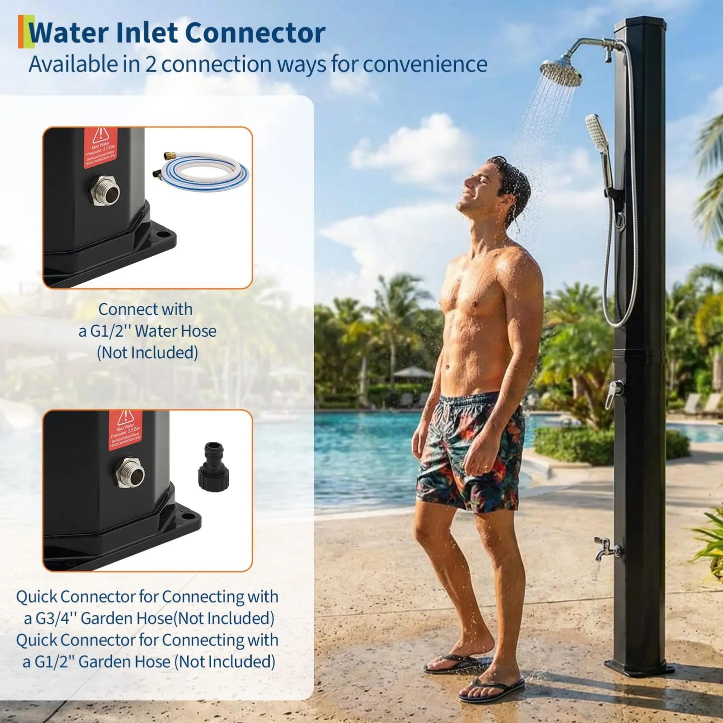 HiMISS Solar Heated Freestanding Outdoor Pool Shower Kit