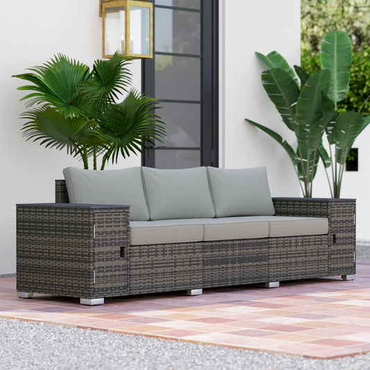 Wicker Outdoor Couch With Storage 3 Seater Patio Sofa