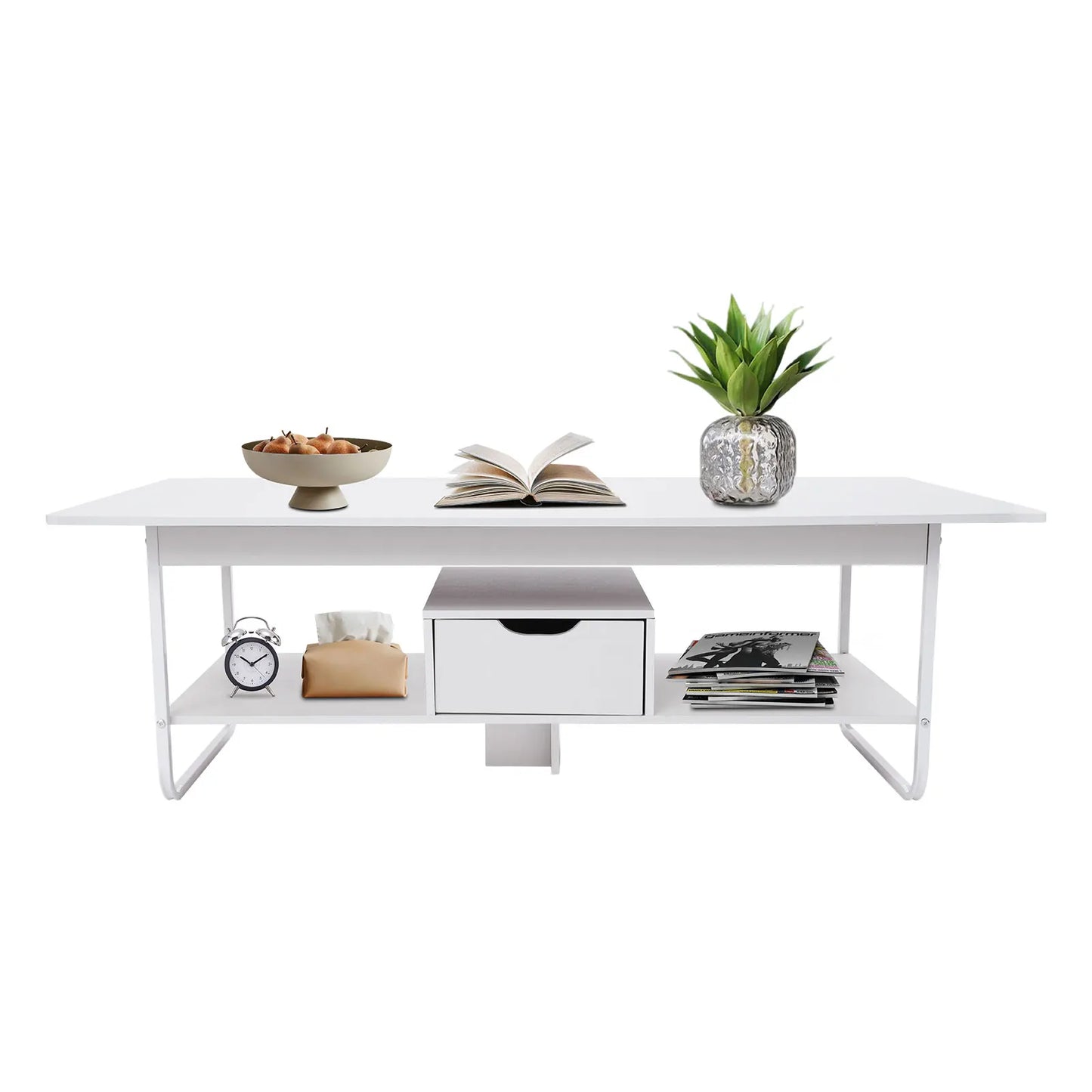 Modern Coffee Table With One Drawer And Two Tiers Wooden