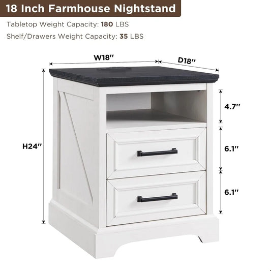 Farmhouse Nightstands Set Of Two Drawers And Charging Station