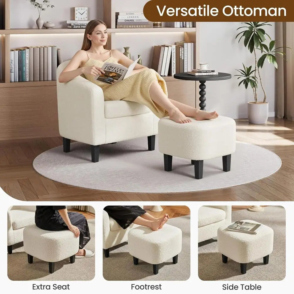 Barrel Chair With Ottoman Set in Boucle Fabric for Living Room