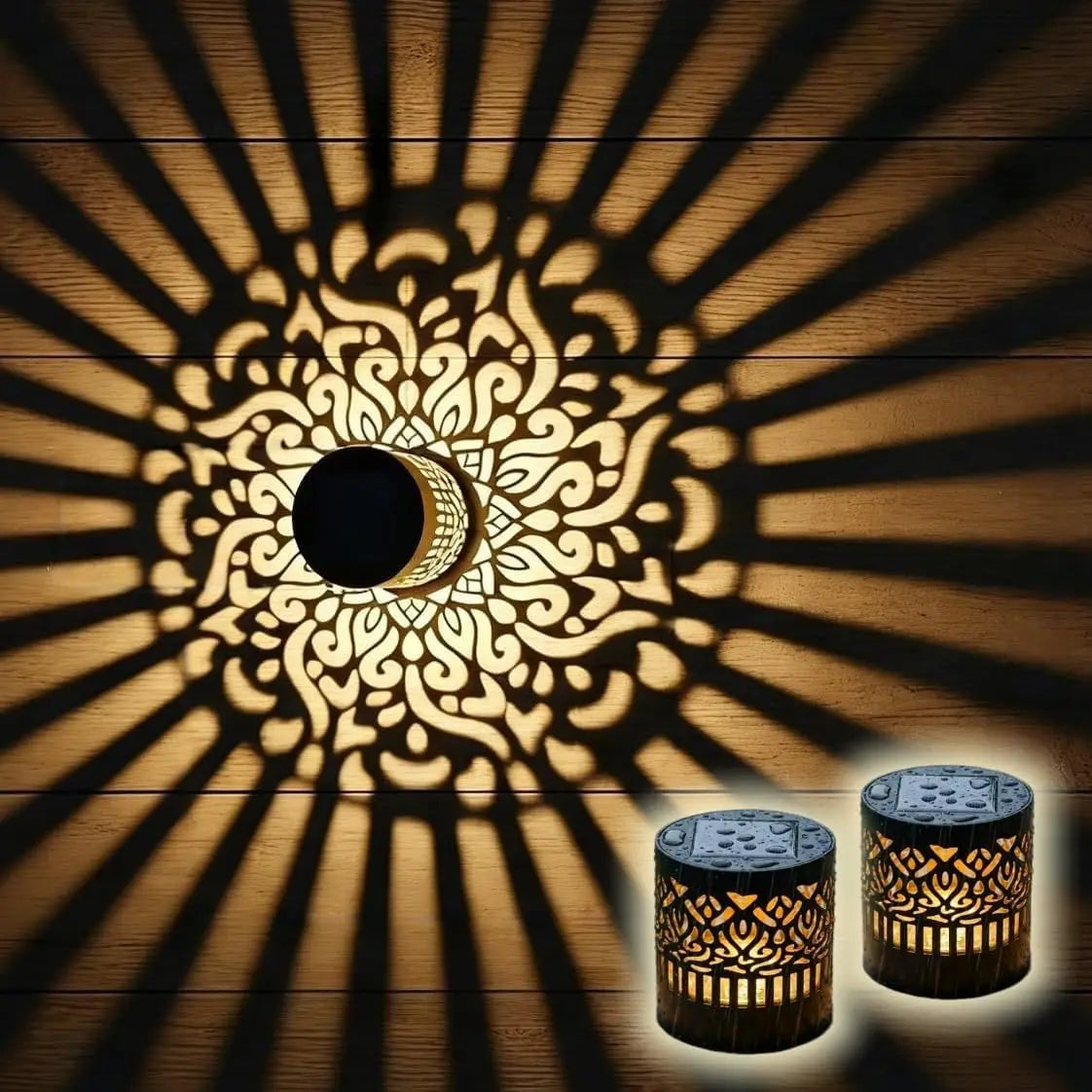 Metal Solar Outdoor Wall Lights Mandala Theme for Garden