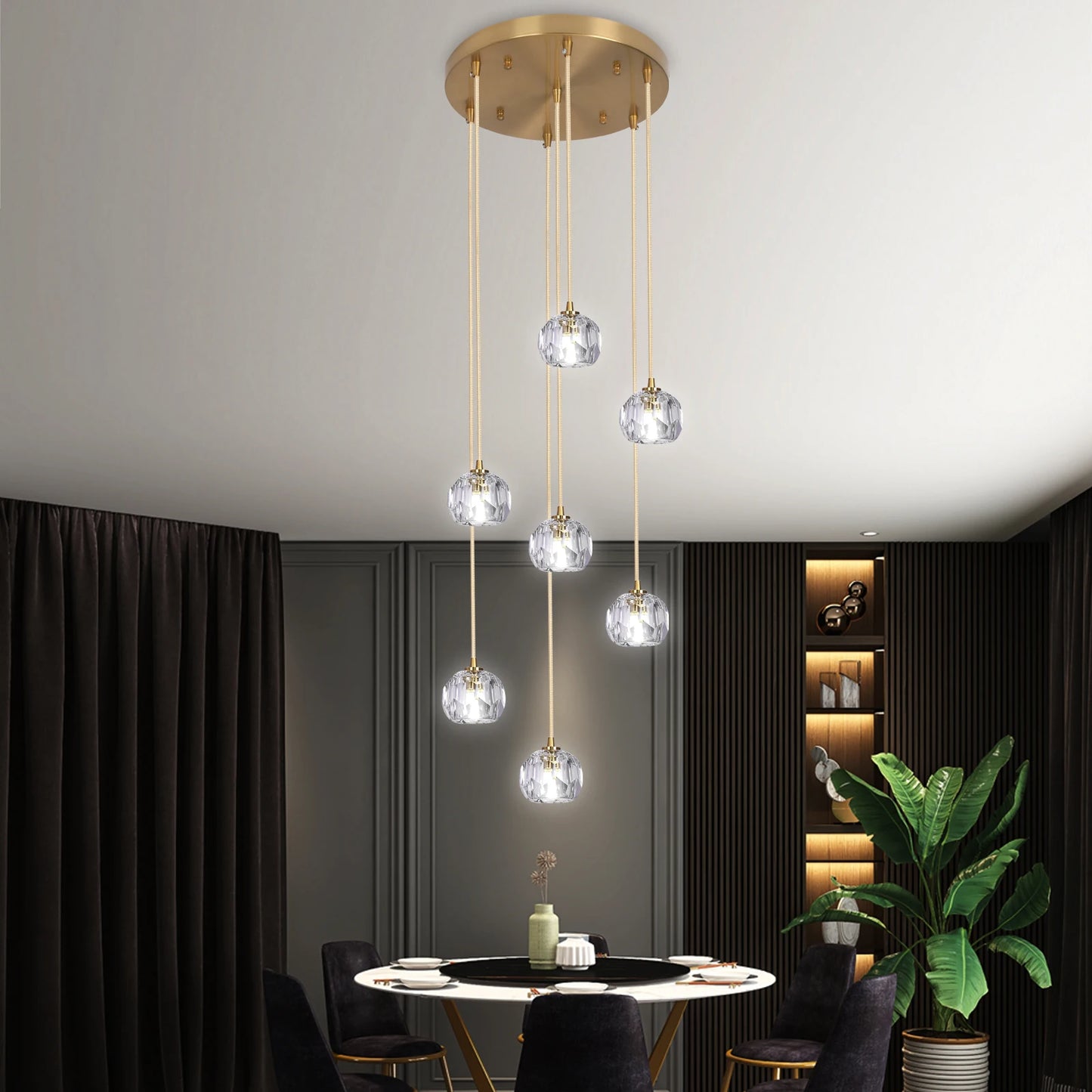 GreeLustr Modern Led Crystal Cluster Chandelier Pendant Light