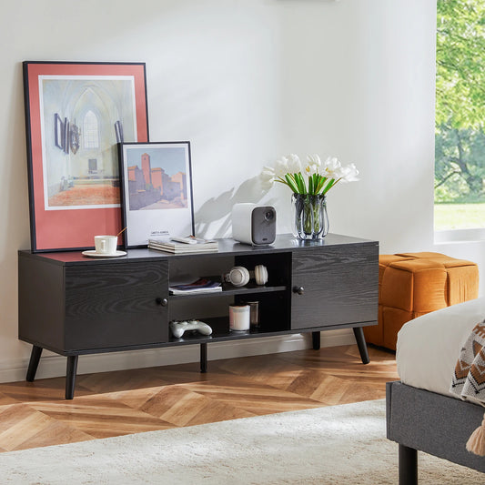 JHK Wooden Fireplace TV Stand Entertainment Center With Adjustable Shelves