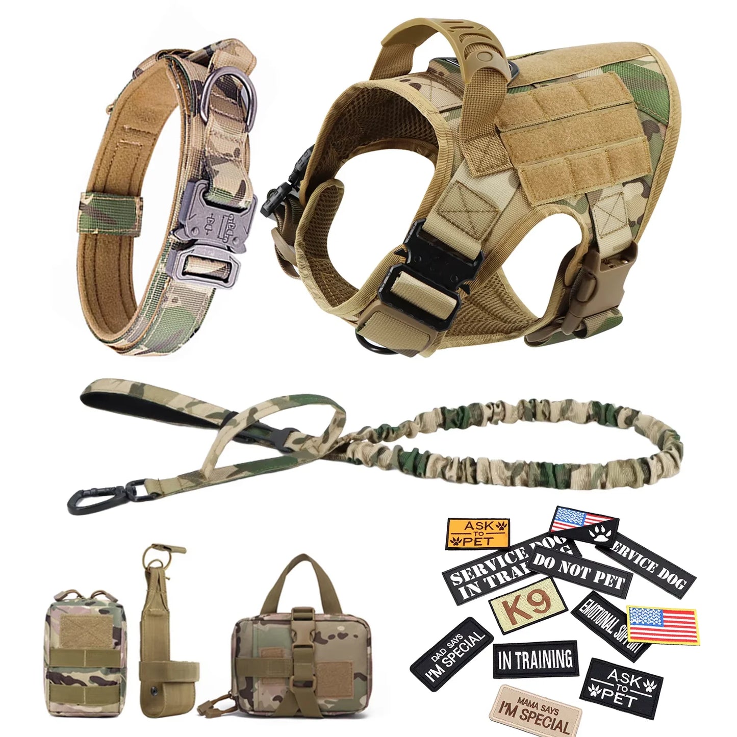 Military Style Dog Harness Vest Set With Leash And Patches For Malinois