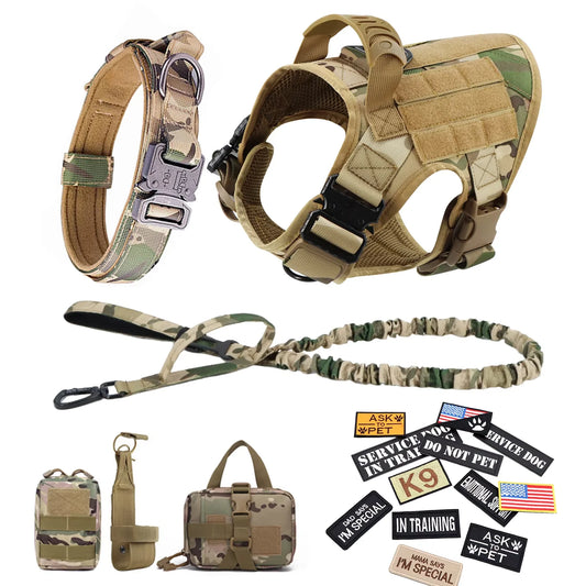Military Style Dog Harness Vest Set With Leash And Patches For Malinois