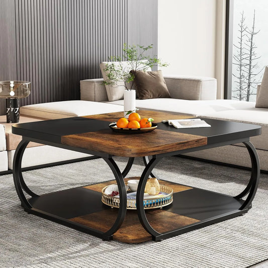 Little Tree Square Coffee Table Two Tier Farmhouse Storage Shelf