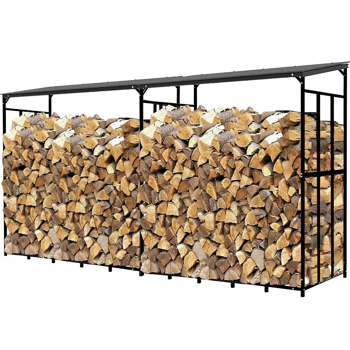 Outdoor Metal Firewood Rack and Log Storage Shed with Waterproof Roof