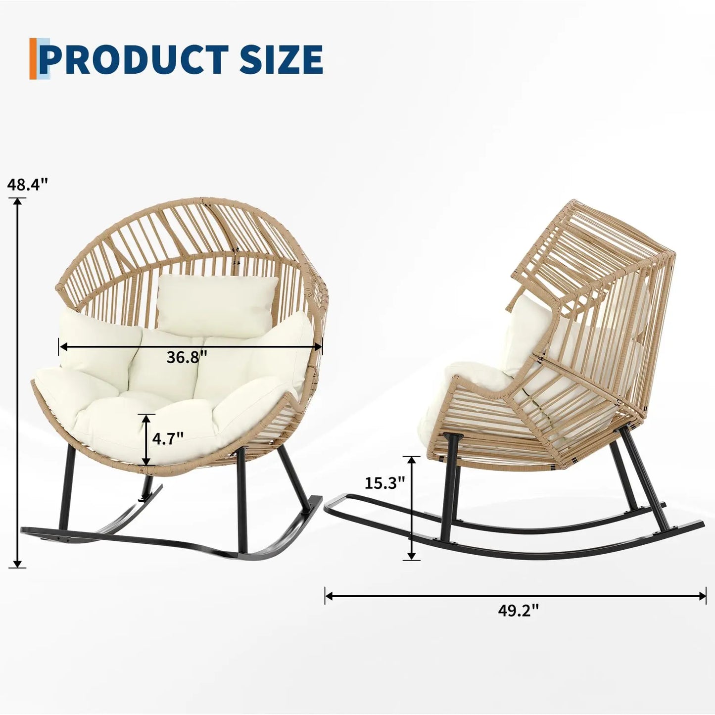 HobbyLane Papasan Rocking Chair With Wicker Egg Lounge Cushioned Seat