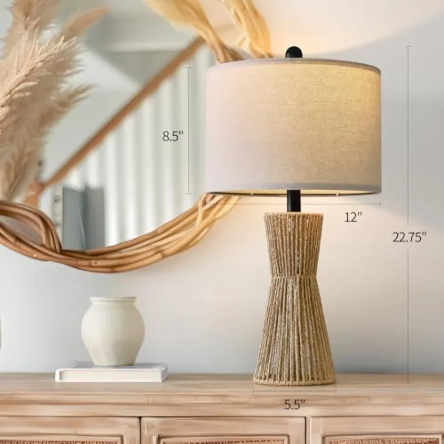 Boho Rattan Table Lamps Set Of 2 For Living Room And Bedroom